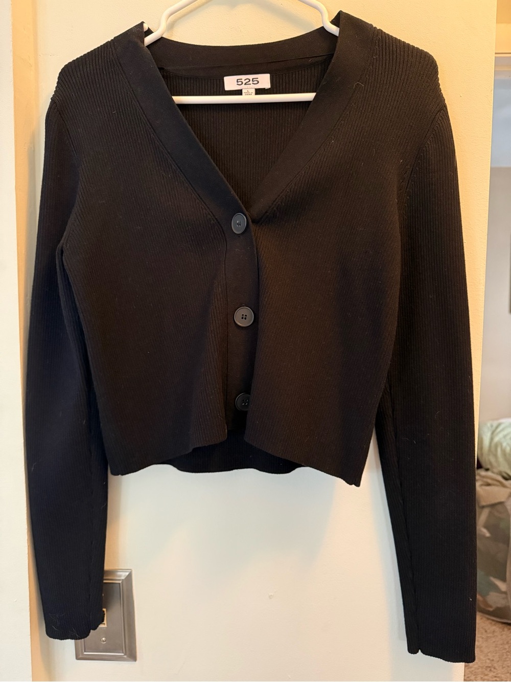 525 America Black Ribbed Cardigan Sweater - L